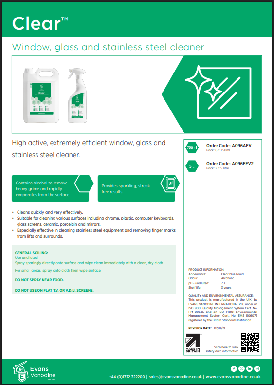 Evans Clear Window and Glass Cleaner - 5lt