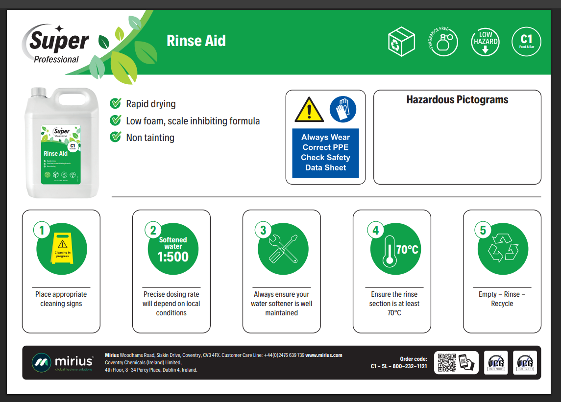 Mirius C1 Rinse Aid 5lt