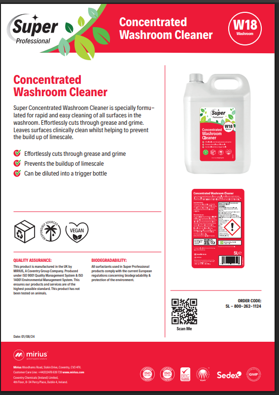 Mirius W18 Concentrated Green Washroom Cleaner 5lt
