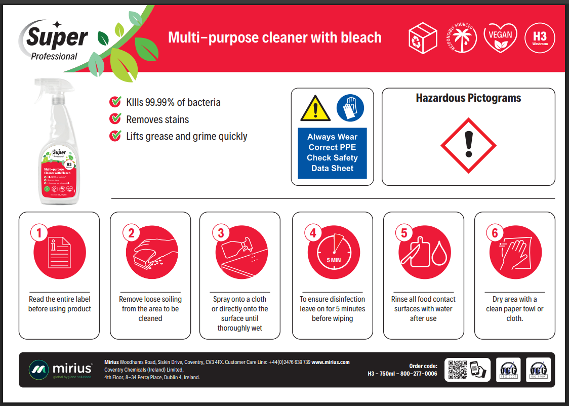 Mirius H3 Multi-purpose Cleaner with Bleach