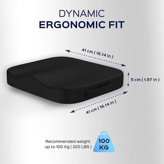 Orthopaedic Memory Foam Seat Cushion – Pressure Relief Comfort Cushion (Black Mesh)