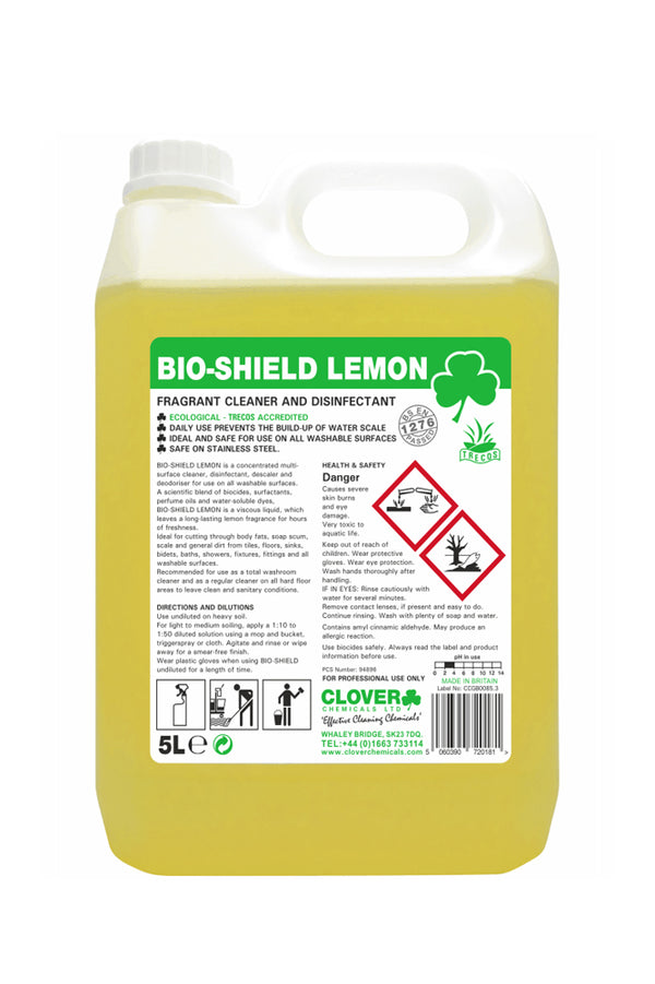 Clover Bio-Shield Lemon Washroom Cleaner 5L – Cleaning Essentials